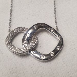 SIMONA Sterling Silver Interlocking CZ Pave 16-18" Adjustable Link Necklace